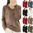 thumbnail image 1 of 2025 New Fashion Plus Size Women's Solid Color Long Sleeved V-neck Knitted Shirt With A Stripe Top, 1 of 4
