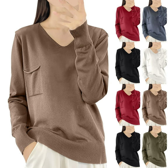2025 New Fashion Plus Size Women's Solid Color Long Sleeved V-neck Knitted Shirt With A Stripe Top