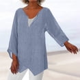 thumbnail image 1 of 2025 New Fashion Plus Size Women's V-Neck Split Casual Loose Cotton Linen Long Sleeve Top/Shirt, 1 of 5