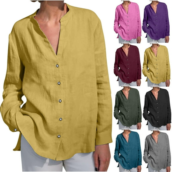 2025 New Fashion Plus Size Womens Solid Color V-neck Loose Button Blouse Half Sleeve Casual Work Tunic Tops
