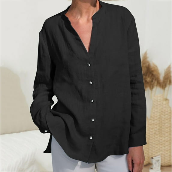 2025 New Fashion Plus Size Womens Solid Color V-neck Loose Button Blouse Half Sleeve Casual Work Tunic Tops