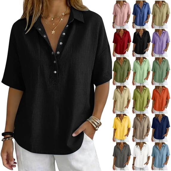 2025 New Fashion Plus Size Womens Spring And Summer V-Neck Long Sleeve Solid Loose Casual Cotton Trendsetting Women's Apparel