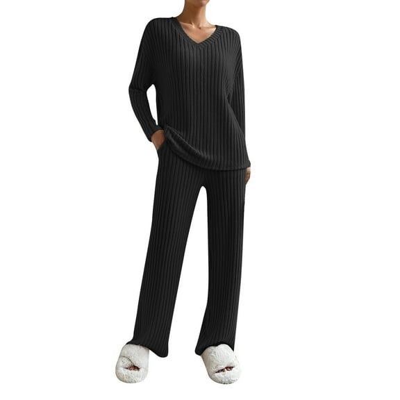2025 New Fashion Women's Solid Color Casual Long Sleeve Ribbed Knit Sweater Slim Feminine Suit Two-piece Set