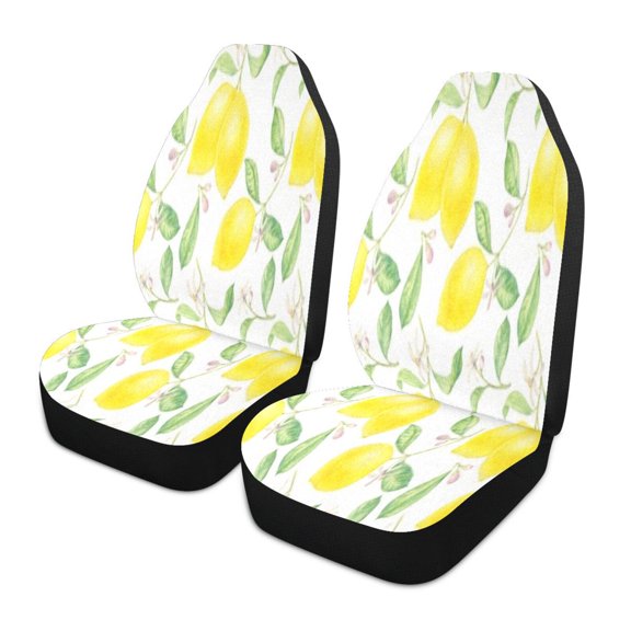 2025 New FashionLemons leaves white background pattern Design Car Seat Covers for Women Car Accessories 2PCS Set Soft Front Seat Protector Cover