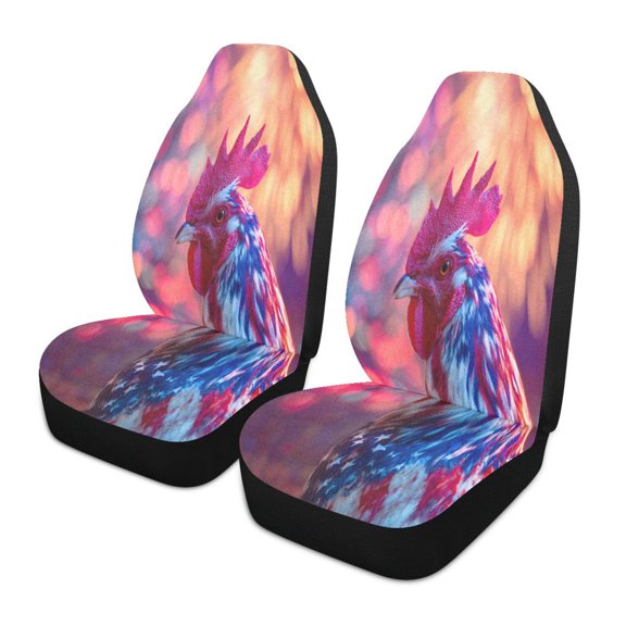 2025 New FashionPatriotic rooster firework background 2 Piece Soft Bucket Auto Seat Protector Universal Fit for SUV Sedan Van