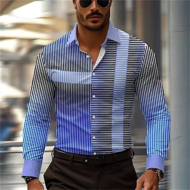 2025 New Fashionable 3D Multiple Stripe Men's Button Collar Shirt