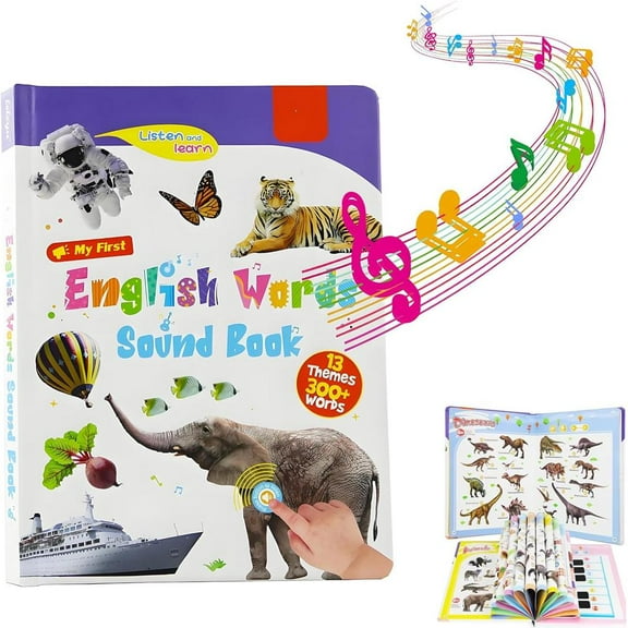 2025 New My First English Words Sound Book Toy, English Learning Talking Book, 300 Words, Press to Learn Phonics, Interactive Educational Books Musical Toy for 3 Year Olds