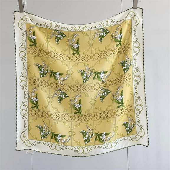 2025 New Floral Print 100% Silk Chiffon Scarf with Custom Lace Trim, Vintage Style