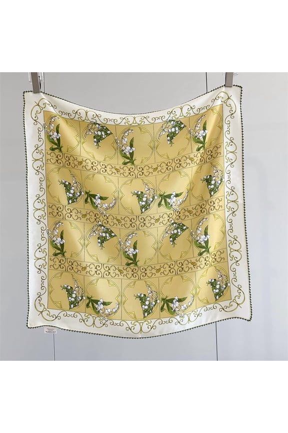 2025 New Floral Print 100% Silk Chiffon Scarf with Custom Lace Trim, Vintage Style