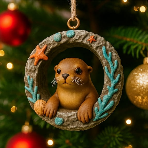 2025 New Forest Animal Acrylic Ornament, Christmas Smiling Santa Resin Pendant for Christmas Tree Decoration Hanging Ornaments for Home Decor Holiday Party