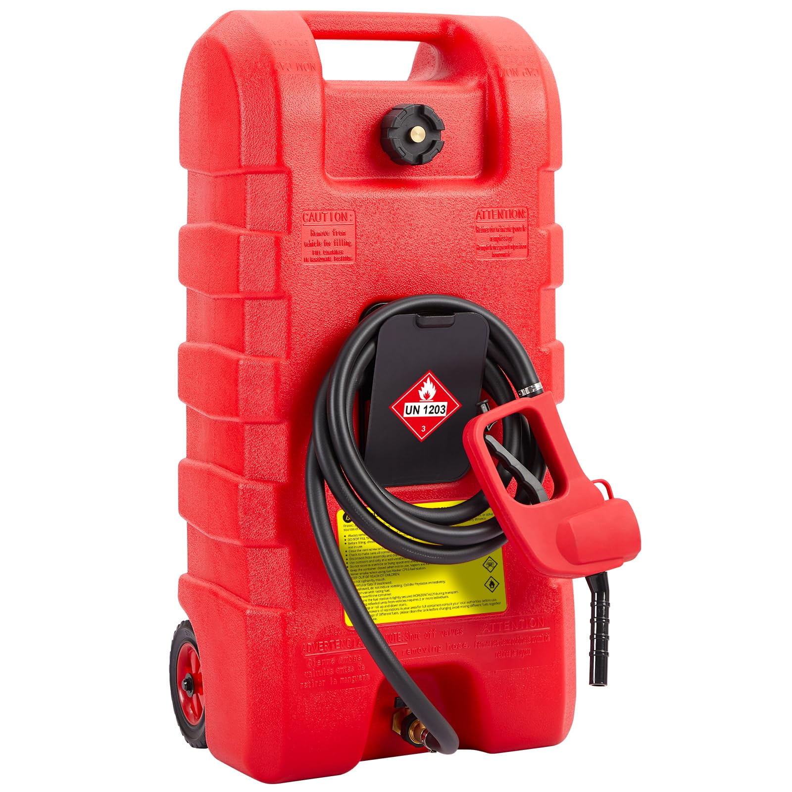 2025 New Fuel Caddy 15 Gallon, Portable Gasoline Tank Container With Manual Fuel Transfer Pump, 10ft Long Hose & Wheels, Portable Gas Tank for Cars, Lawn Mowers, Boats
