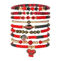 2025 New Game Day Bracelets Set for Women Men Football Bracelets Stack Beaded Stretch Red Black Blue Clay Beaded Stretch Bracelets Stackable Sports Charm Bracelet Jewelry Accessories