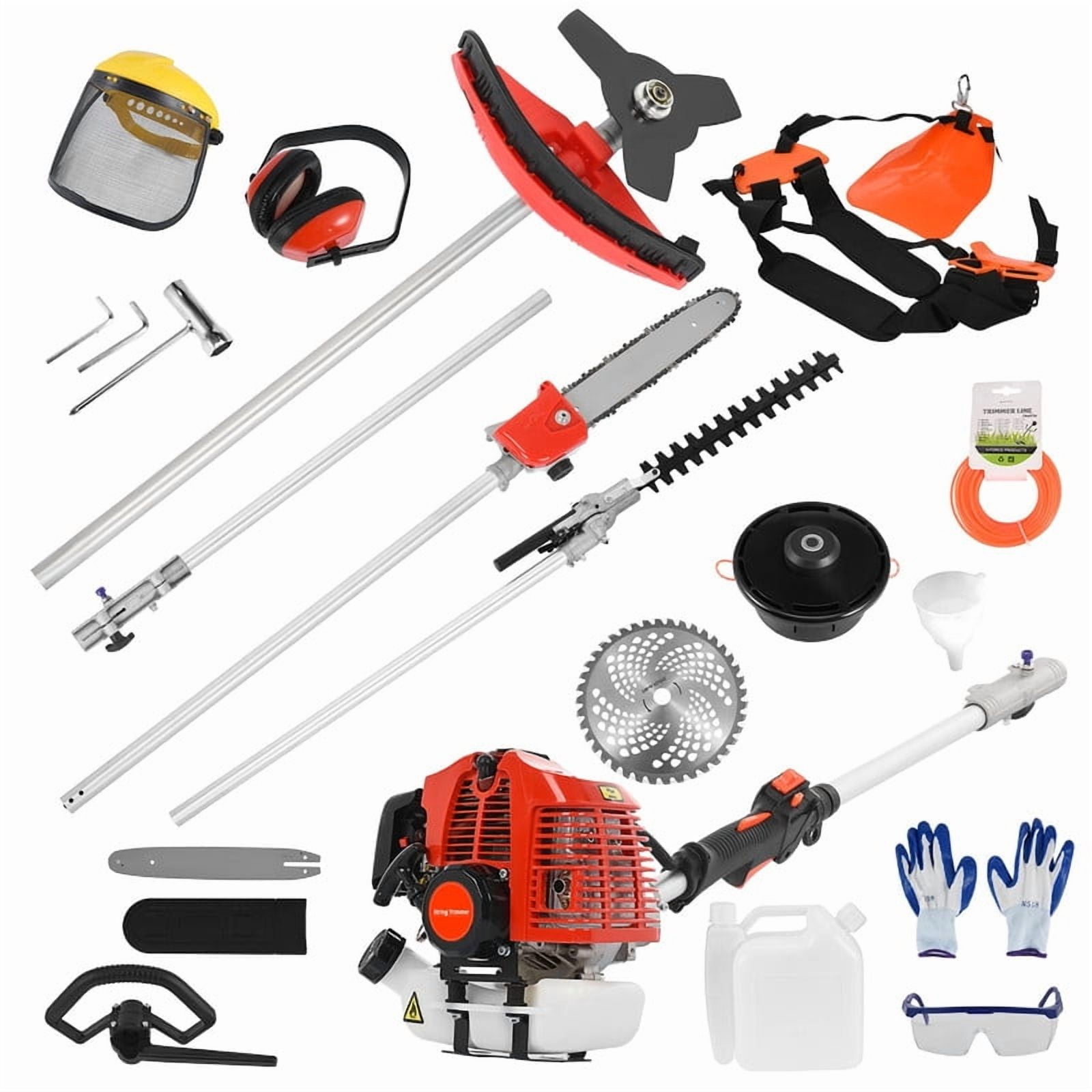 2025 New Gas Weed Wacker, 52cc 5-in-1 Gas Weed Eater, String Trimmer, Hedge Trimmer, Pole Chainsaw with Extension Pole,Brush Cutter, Multi Functional Trimming Tools for Home Yard Garden