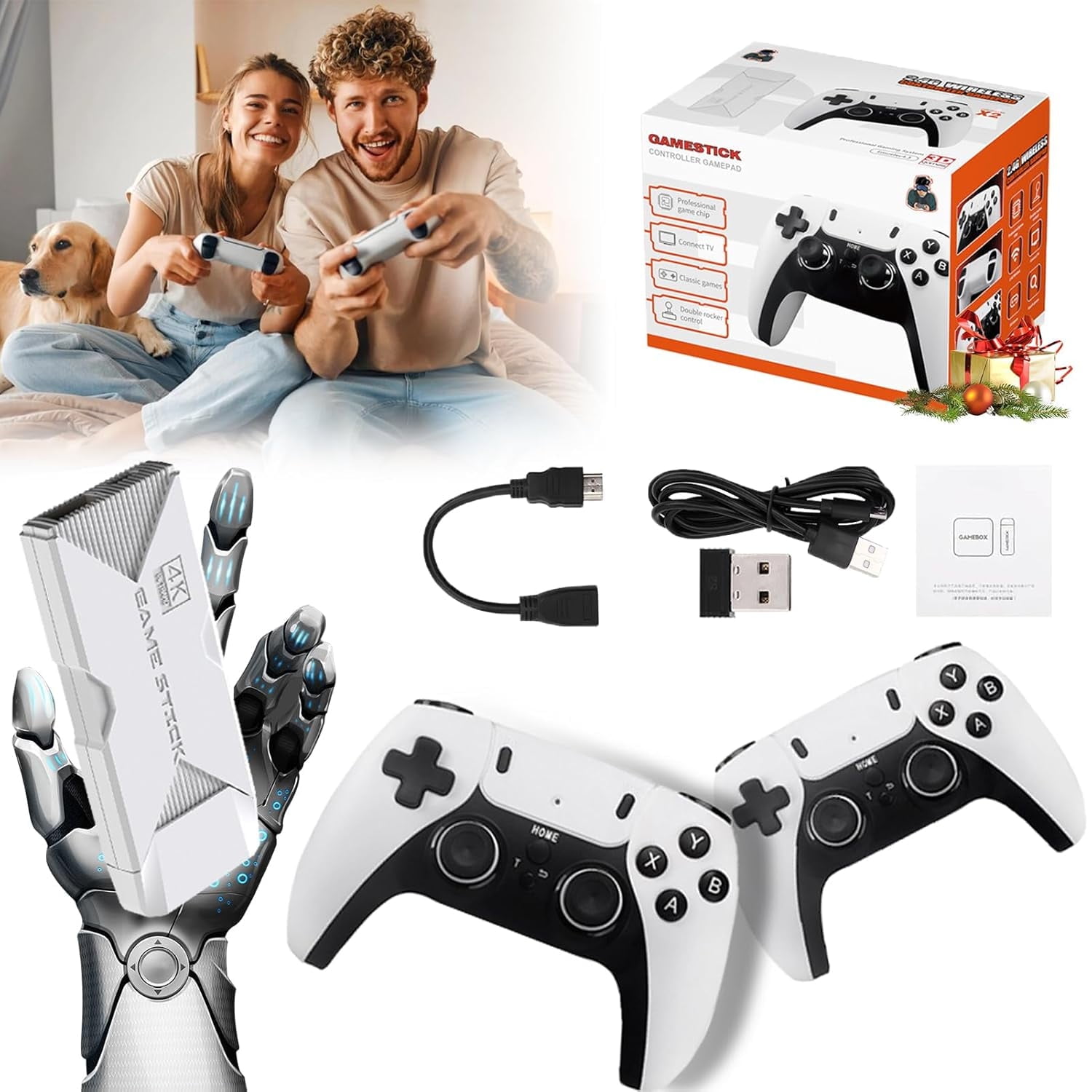 2025 New Generation 4k HD HDMI Plug & Play Tv Video Retro Gaming Stick, Built In 75,000+ Games With 18 Emulators, Support 23 Languages, for All TVs (128GB)