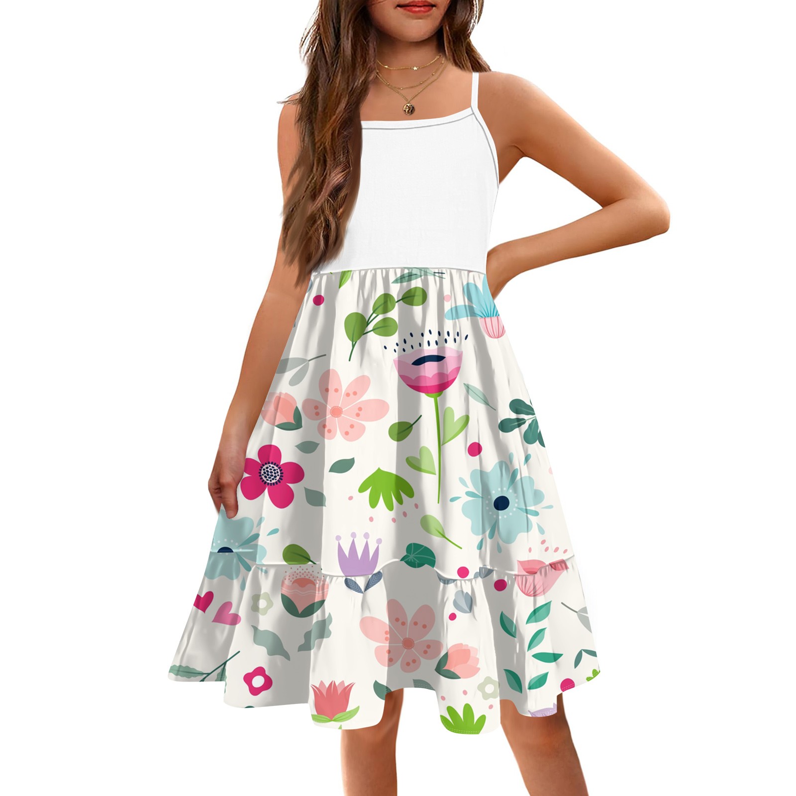 2025 New Girl's Short Sleeveless Dress, The Summer Children Tiered ...