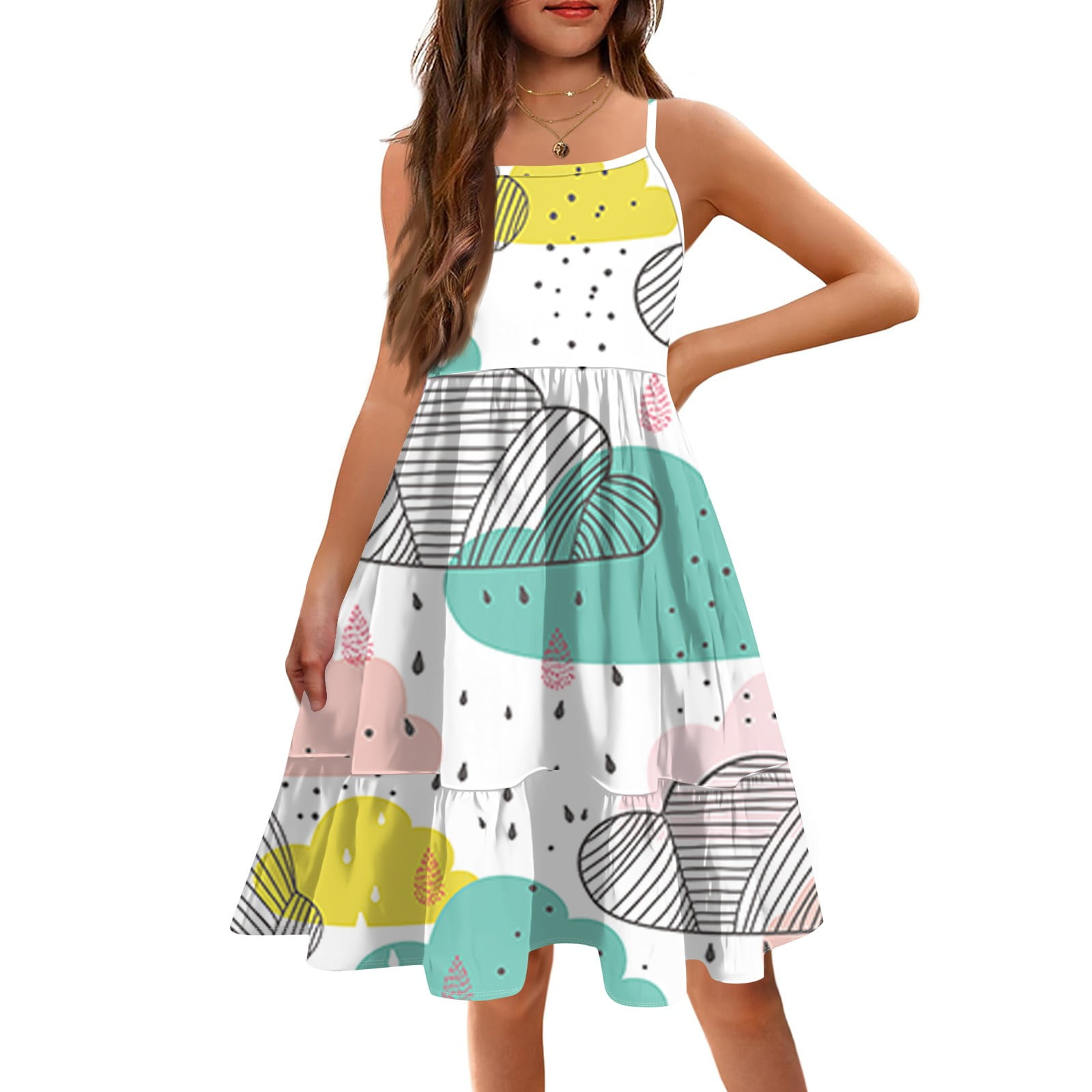 2025 New Girl's Short Tie Shoulder Dress, The Summer Children Short ...