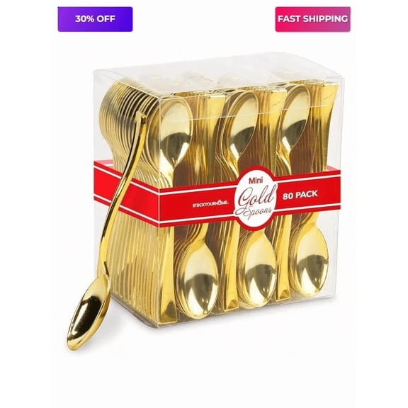 2025 New Gold Disposable Plastic Mini Spoons - 4 Inch 40-Pack Tasting Spoons for Desserts & Ice Cream