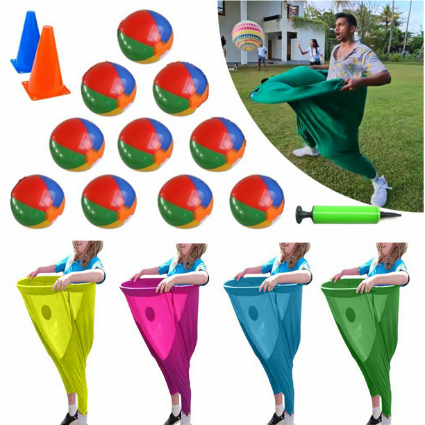 Team Building Activities Granny Pants Yard Game Set - Giant Stretchy Pants Outdoor Party Game With Bouncy Balls Granny Pants Outdoor Game