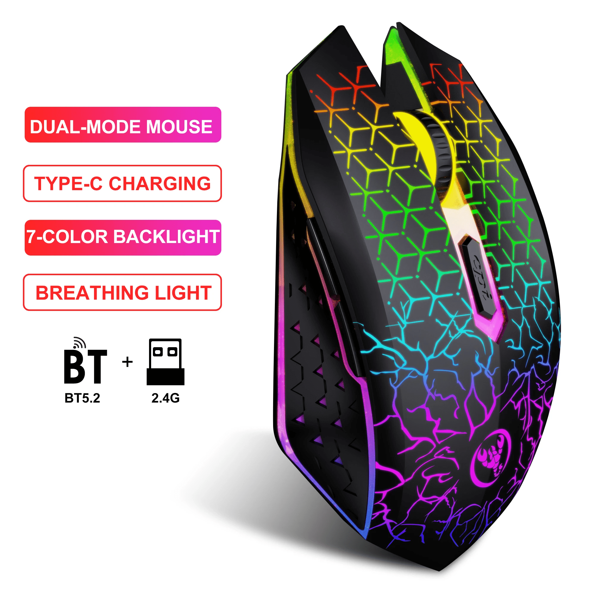 2025 New HXSJ T34 6D dual wireless mouse 1600DPI RGB backlit mute ...