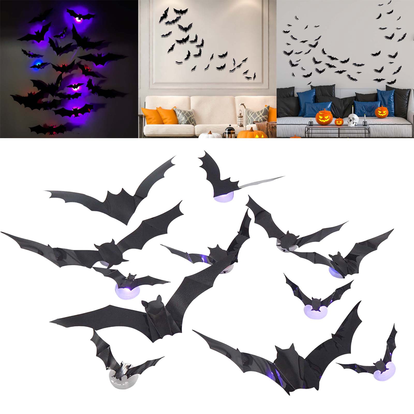 2025 New Halloween 3D Lighted Bats, LED Purple Lighted 3D Bats ...