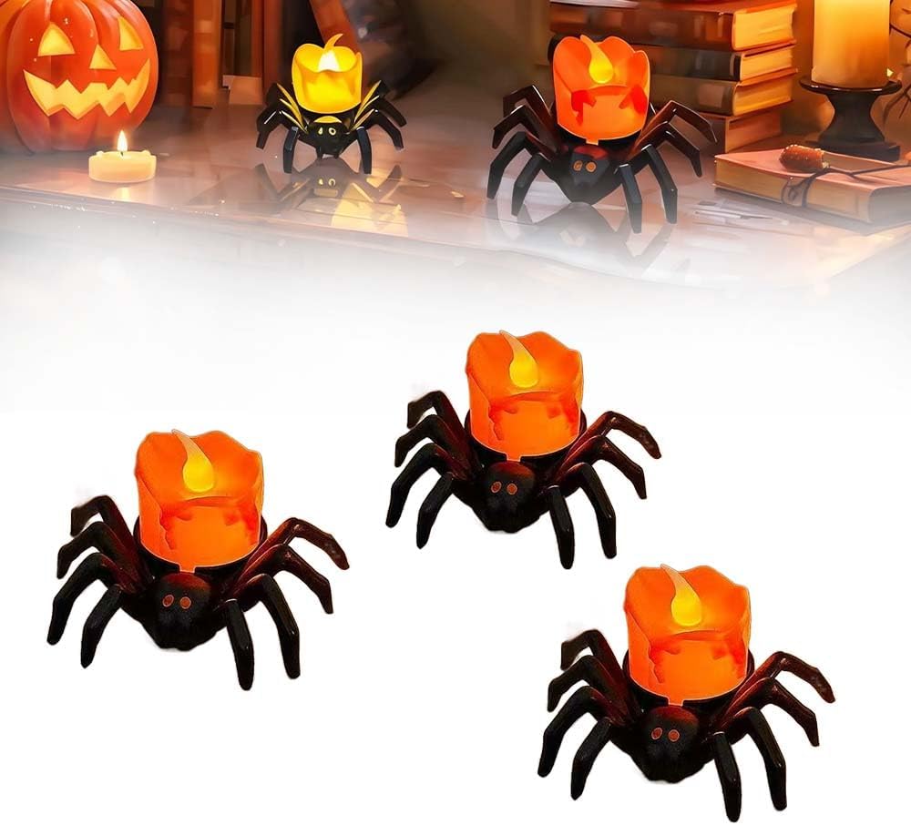2025 New Halloween LED Pumpkin Lamp with Creepy Spider Flameless