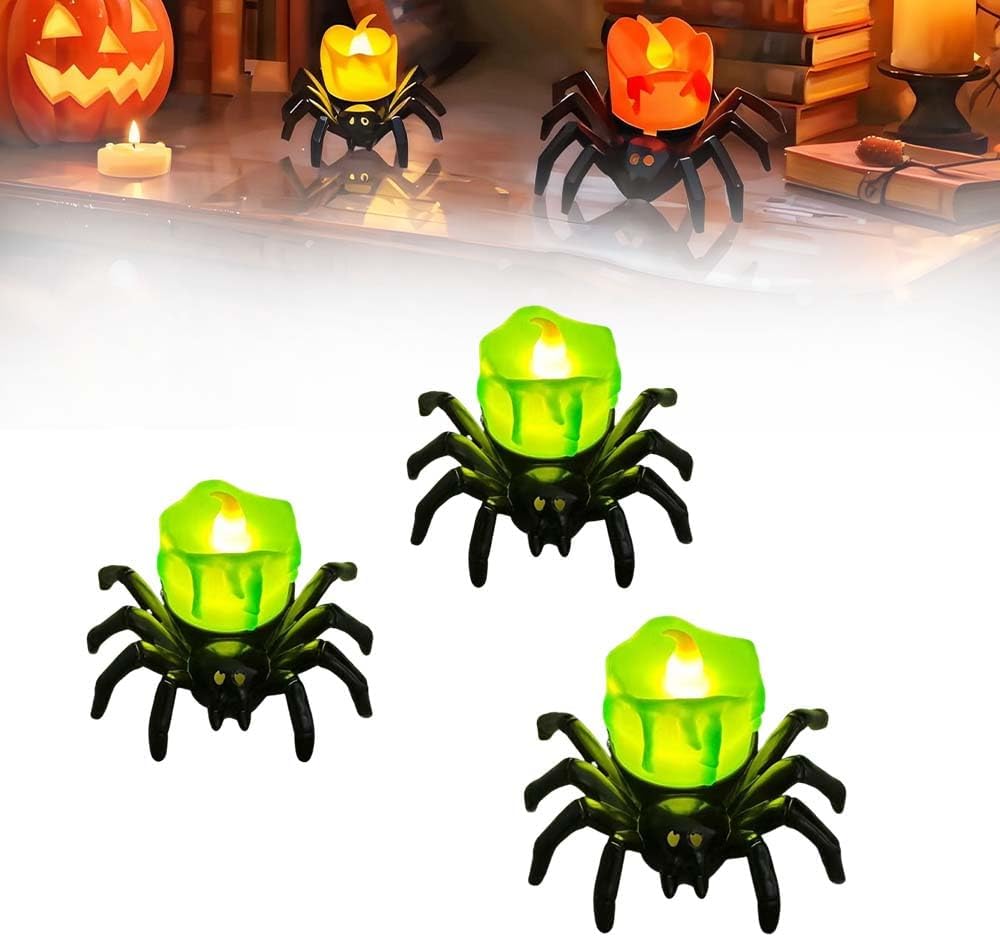 2025 New Halloween LED Pumpkin Lamp with Creepy Spider Flameless