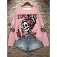 thumbnail image 1 of 2025 New Halloween Skull Rose Print Round Neck Sweatshirt Women's Letter Print European and American Casual Tops, 1 of 7