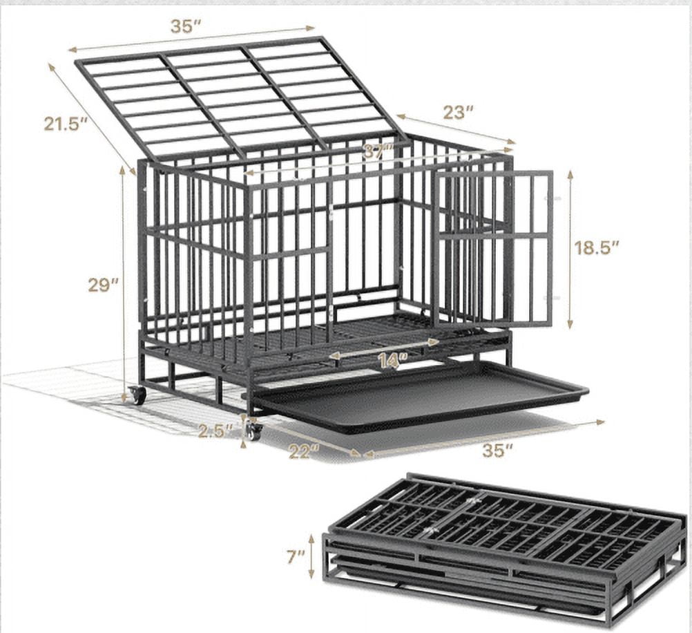 View of 2025 New Heavy Steel Duty Dog Crate with Wheels, 360°Lockable Wheels ...