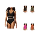 thumbnail image 1 of 2025 New Hot Mesh One Piece Swimsuit for Women Plus Size - V-Neck Sheer Mesh Tummy Control Bathing Suit with Adjustable Wide Straps, Solid Color, 1 of 5
