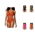 thumbnail image 1 of 2025 New Hot Mesh One Piece Swimsuit for Women Plus Size - V-Neck Sheer Mesh Tummy Control Bathing Suit with Adjustable Wide Straps, Solid Color, 1 of 5