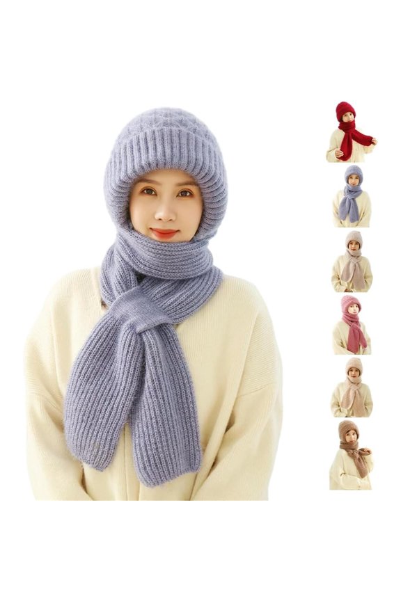 2025 New Integrated Ear Protection Windproof Cap Scarf, Winter Warm Knitting Thick Warm Ear Guard Hat Scarf for Women,1,Blue