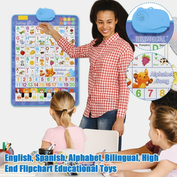 2025 New Interactive Talking Wall Chart – English & Spanish Poster with ABCs, Numbers, Animal Words, Piano & Songs, Learn & Play Toys for Ages 1–6 2PC