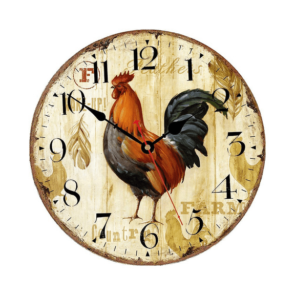 2025 New! Kitchen Wall Clock 10 Inch Rustic Rooster Silent Non Ticking Quartz Battery Operated Round