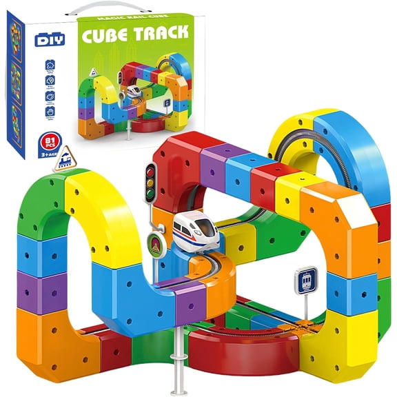 2025 New Klick Rail Electric Train Set, Electric Train Set Flexible Race Track, Gravity-Defying 3d Stem Learning Toy (Standard Edition Random Color)