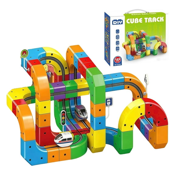 2025 New Klick Rail Electric Train Set, Electric Train Set Flexible Race Track with Car, Gravity-Defying 3d Stem Learning Toy, 123Pcs