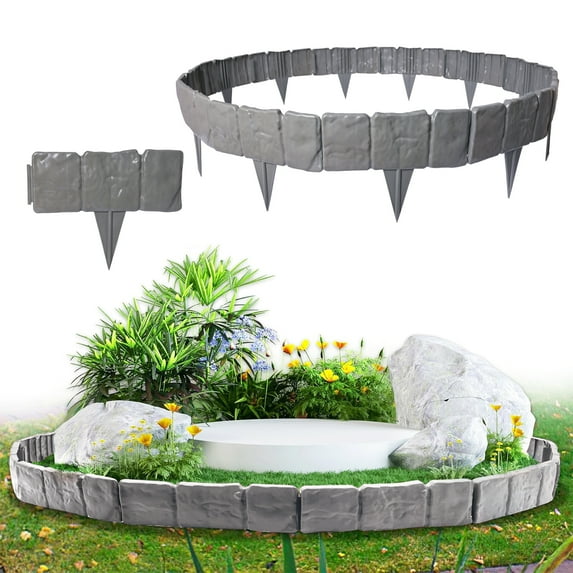 2025 New Landscape Edging Border,32 ft Plastic Stone Effect Garden Edging Border for Lawns,Flower Beds,Patios ,Yard (40 pcs, Gray)