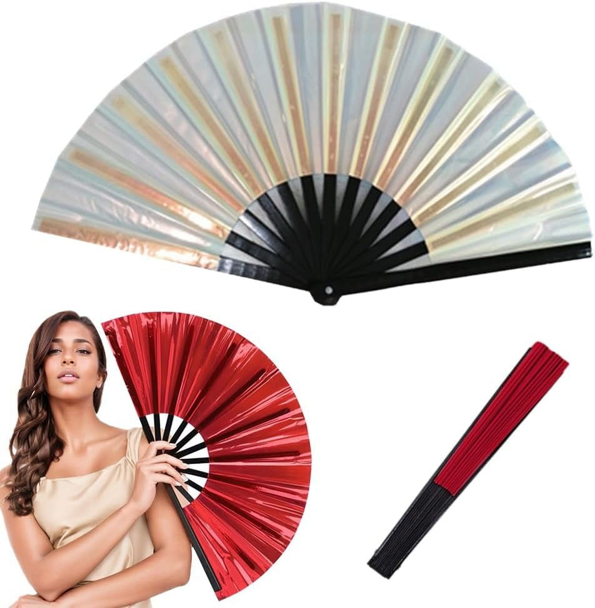 Floding Hand Fans 2025 New Large Holographic Folding Hand Fan, Boots On The Ground Hand ...