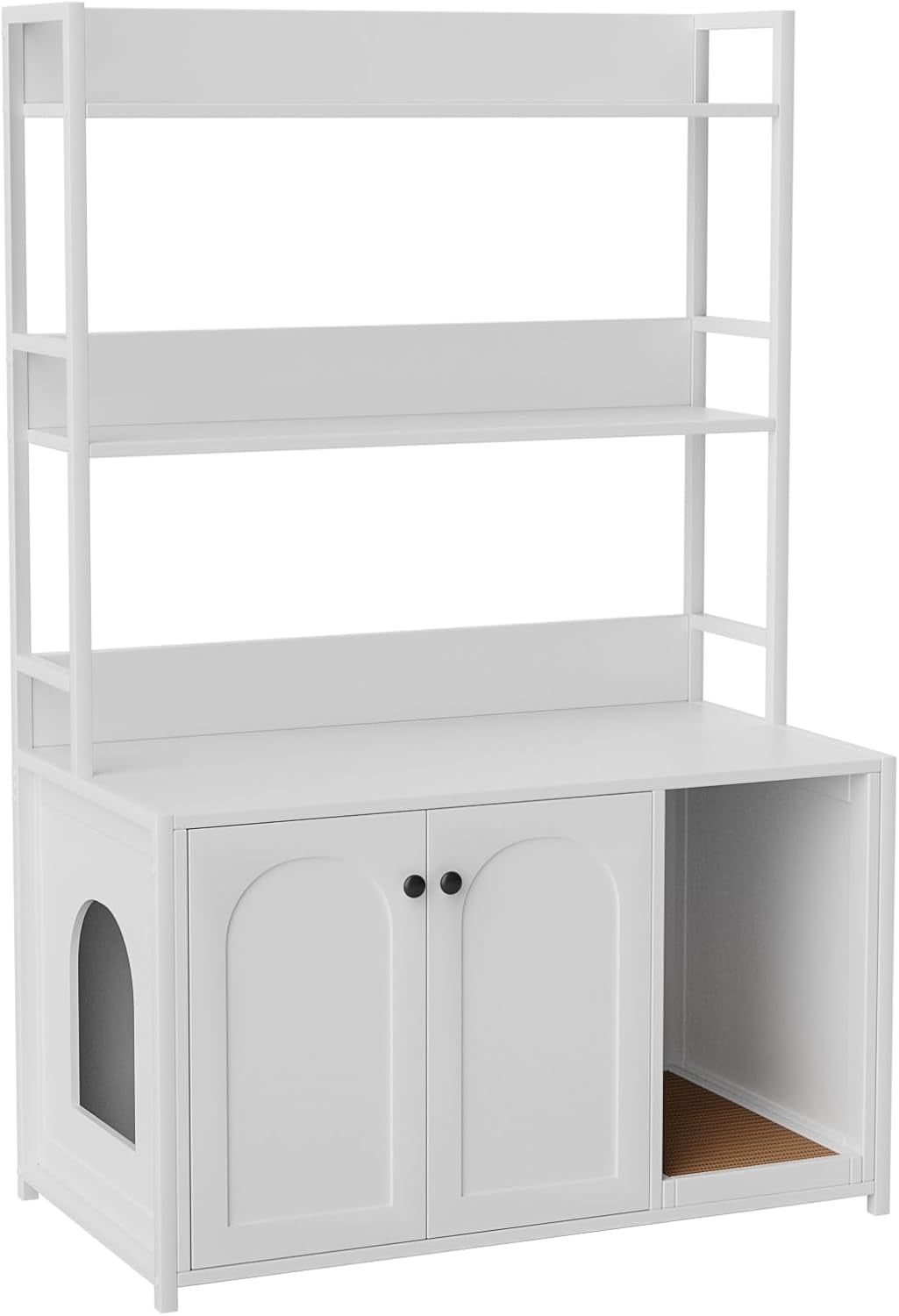 2025 New Large Litter Box Enclosure - 52'' Cat Box Furniture with Shelves & Doors, Hidden Kitty Litter Box Cabinet, Scratch Pad, Stylish Design