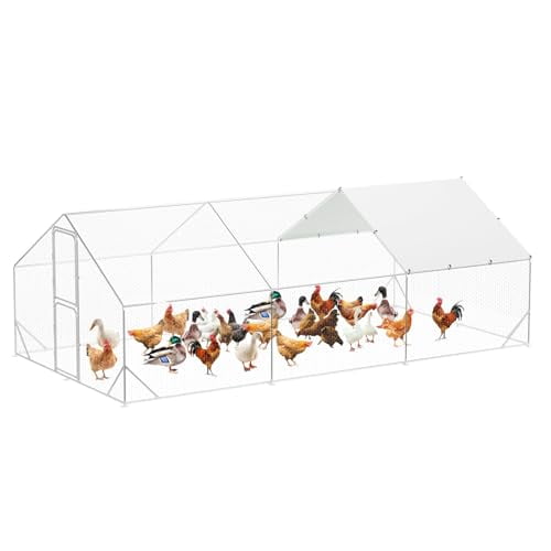2025 New Large Metal Chicken Coop, Walk in Chicken Runs with Cover for Yard, Large Chicken Coop with Double Door, Metal Chicken Pens for Outdoor Farm Yard (6.5'L x 9.8'W x 6.5'H)
