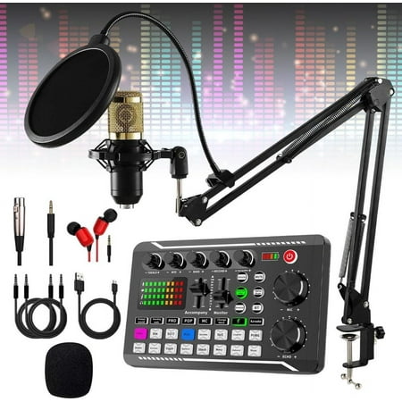 2025 New Live Sound Card with DJ Mixer Effects & Voice Changer, F998 Sound Card Microphone Sound Audio Interface Mixer, Sound Effects Board Set Sound Card Mixing Console Amplifier for Phone PC (C)