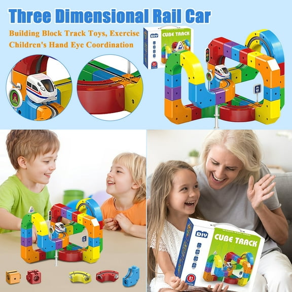 2025 New Magnetic Track Car Toys,Klick Rail Electric Train Set, 81 PCS Electric Train Set Flexible Race Track, DIY Race Car Track Building Kits with Train and Traffic Signs Stem Learning Toy