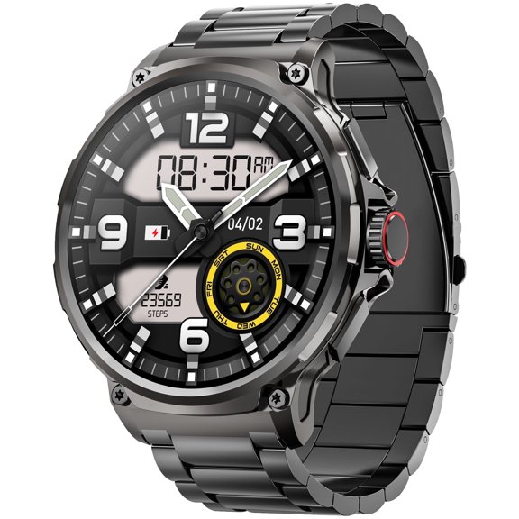 1.85 Inch Men's Military Smartwatch with Answer/Call/Fitness Tracker, 100+ Sport Modes, Fitness Watch fits for Android & Iphone (Silver)