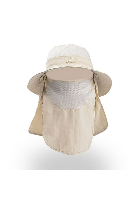 2025 New Men Women 50+ UPF Fishing Cap with Removable Face Mask Ear Neck Flap Cover Outdoor UV 360 Degree Protection Waterproof Quick-Dry Sun Hat Visor Neck Cover Cap For Hiking Fishing -1PCS-Beige