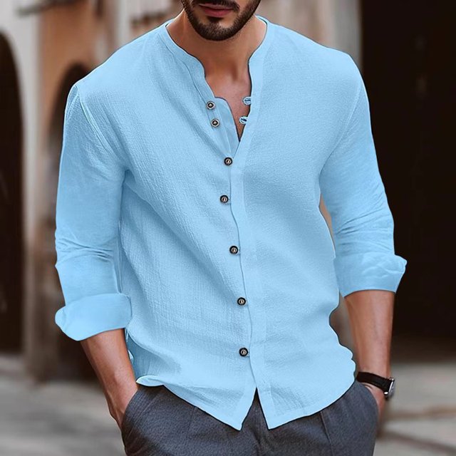 2025 New Men's Casual Blouse Cotton Linen Shirt Loose Tops Long Sleeve