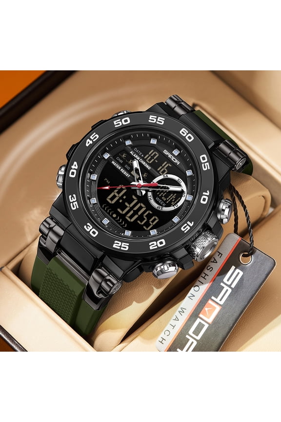 2025 New Men's Digital Sports Watch - Military Style, Multifunctional, 5ATM Water Resistant, Stopwatch, Countdown, Triple Time, Luminous, Steel/TPU Strap Option