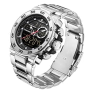 2025 New Mens Digital Sports Watch - Military Style, Multifunctional, 5ATM Water Resistant, Stopwatch, Countdown, Triple Time, Luminous, Steel/TPU Strap Option