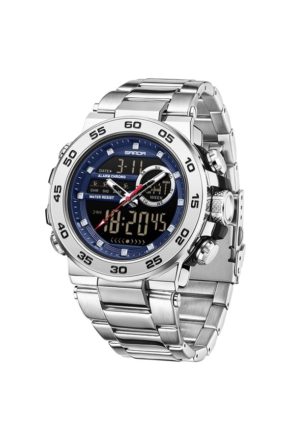 2025 New Men's Digital Sports Watch - Military Style, Multifunctional, 5ATM Water Resistant, Stopwatch, Countdown, Triple Time, Luminous, Steel/TPU Strap Option