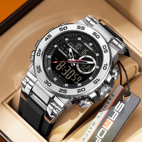 2025 New Men's Digital Sports Watch - Military Style, Multifunctional, 5ATM Water Resistant, Stopwatch, Countdown, Triple Time, Luminous, Steel/TPU Strap Option