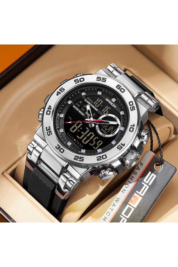 2025 New Men's Digital Sports Watch - Military Style, Multifunctional, 5ATM Water Resistant, Stopwatch, Countdown, Triple Time, Luminous, Steel/TPU Strap Option