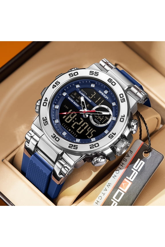 2025 New Men's Digital Sports Watch - Military Style, Multifunctional, 5ATM Water Resistant, Stopwatch, Countdown, Triple Time, Luminous, Steel/TPU Strap Option